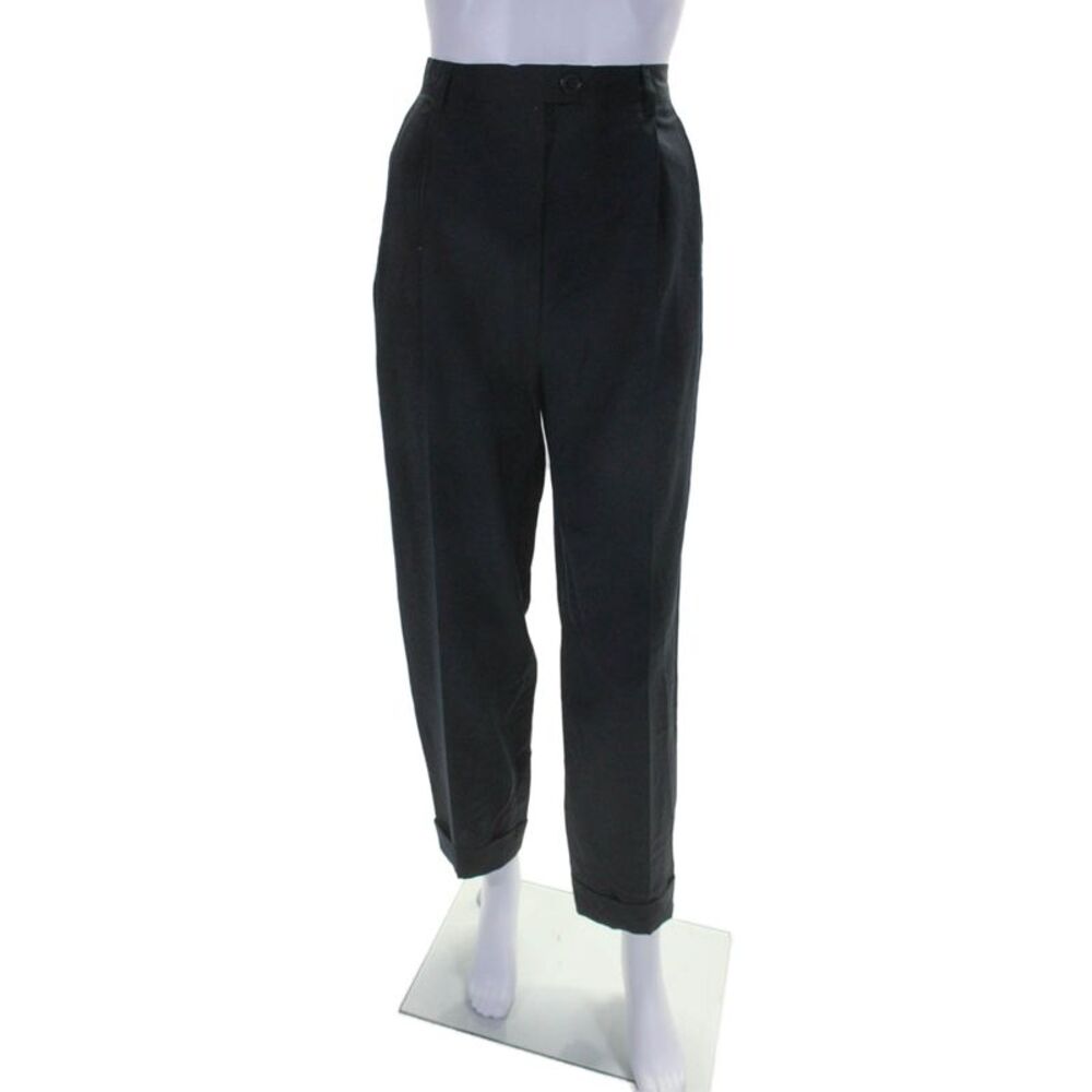 F. by Faconnable Womens Pleated Cuffed Dress Pants Navy Blue Wool Size 10